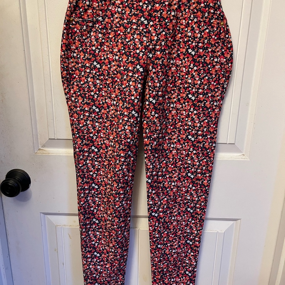Michael Kors Red and Blue Cropped Floral Pants